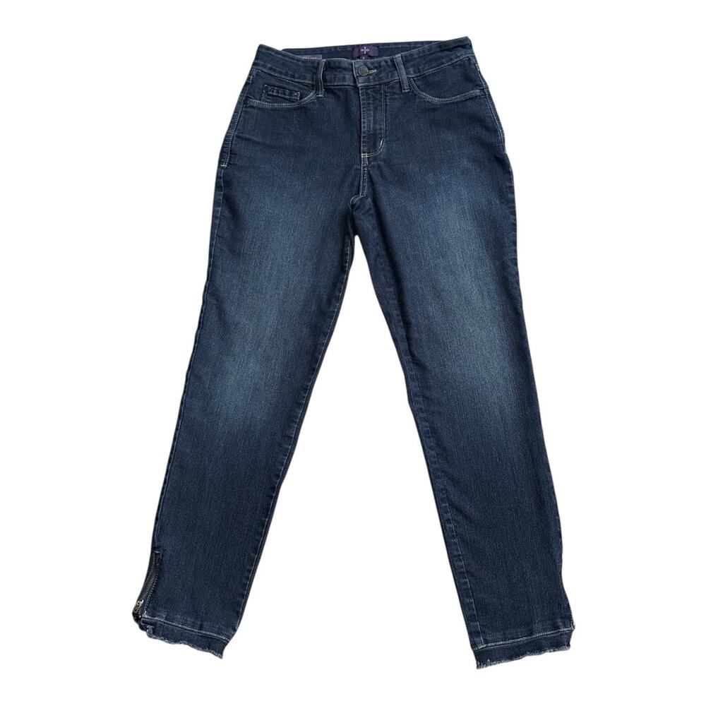 NYDJ Clarissa Ankle Jeans Womens 6 Dark Wash Blue Skinny Studded Raw Zip Hem